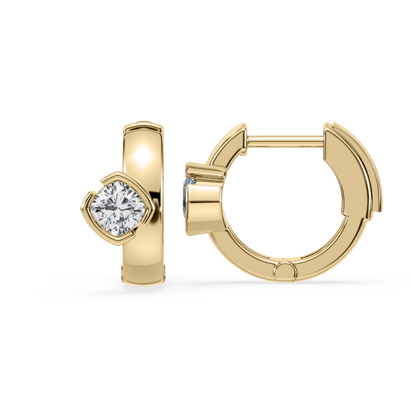 SETTE JEWELRY; 14K YELLOW GOLD; CUSHION LAB DIAMOND BEZEL HUGGIE