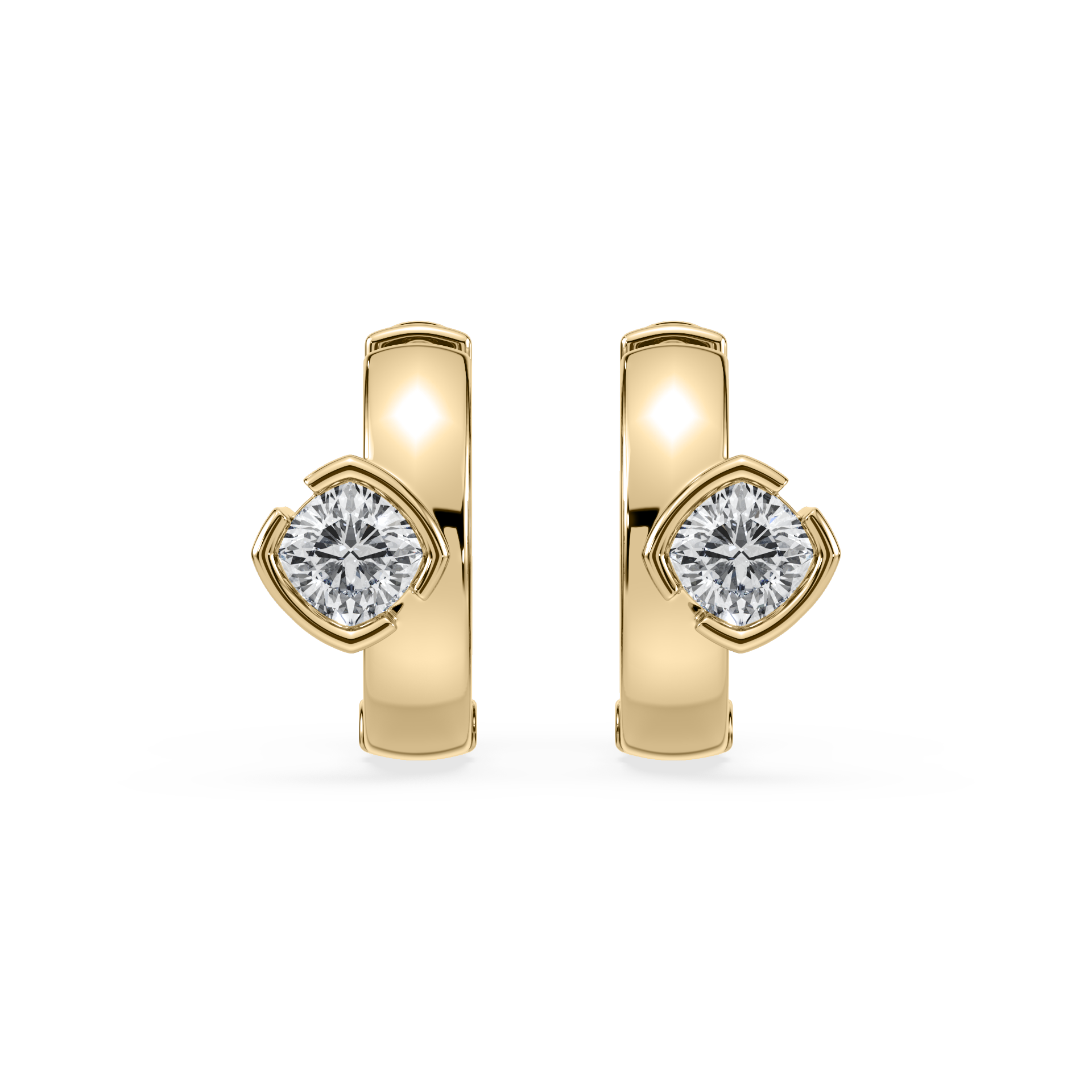 SETTE JEWELRY; 14K YELLOW GOLD; CUSHION LAB DIAMOND BEZEL HUGGIE