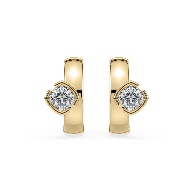 SETTE JEWELRY; 14K YELLOW GOLD; CUSHION LAB DIAMOND BEZEL HUGGIE