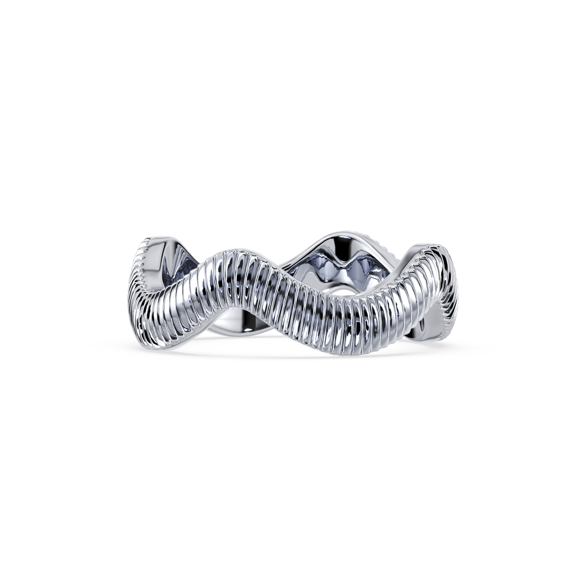 Fluted sculptural ring with ribbed texture in white gold