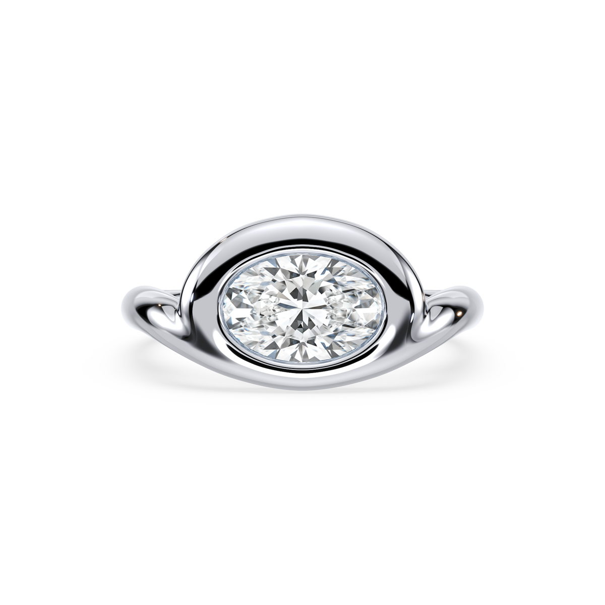 SETTE JEWELRY; OVAL LAB DIAMOND BEZEL ENGAGEMENT RING 18K WHITE GOLD