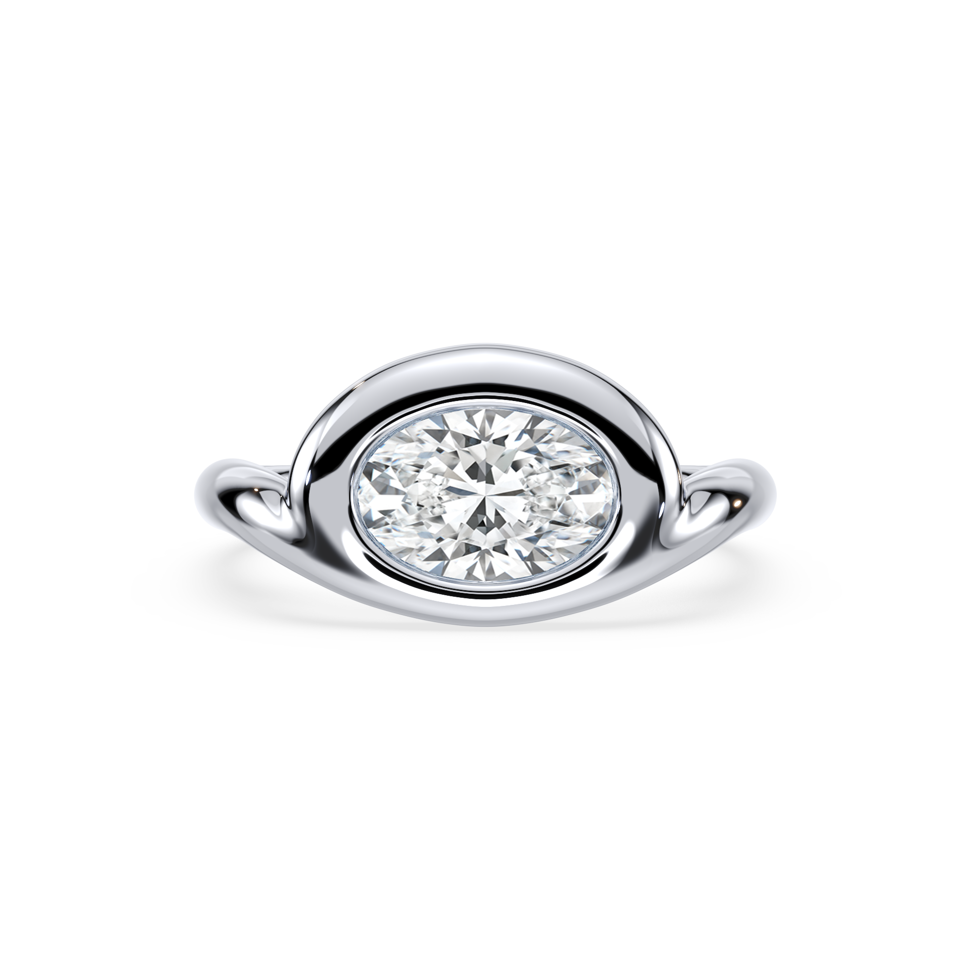 SETTE JEWELRY; OVAL LAB DIAMOND BEZEL ENGAGEMENT RING 18K WHITE GOLD