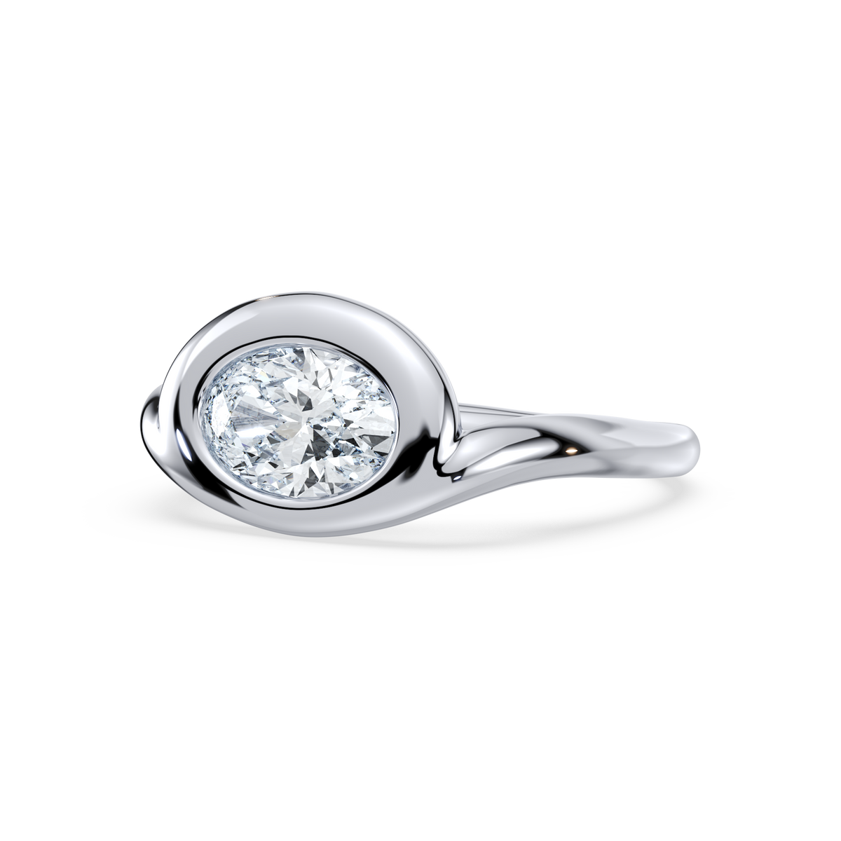 SETTE JEWELRY; OVAL LAB DIAMOND BEZEL ENGAGEMENT RING 18K WHITE GOLD