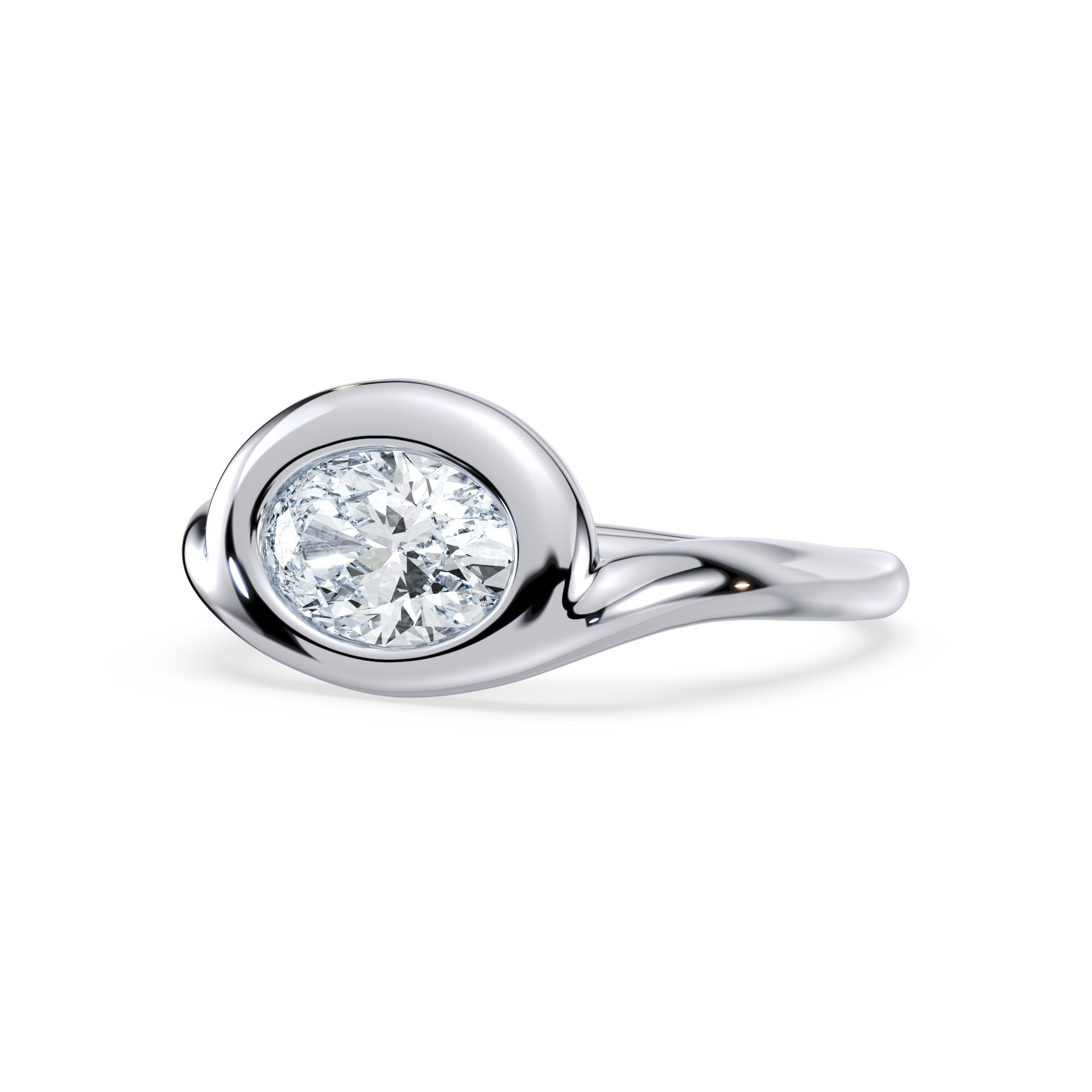 SETTE JEWELRY; OVAL LAB DIAMOND BEZEL ENGAGEMENT RING 18K WHITE GOLD