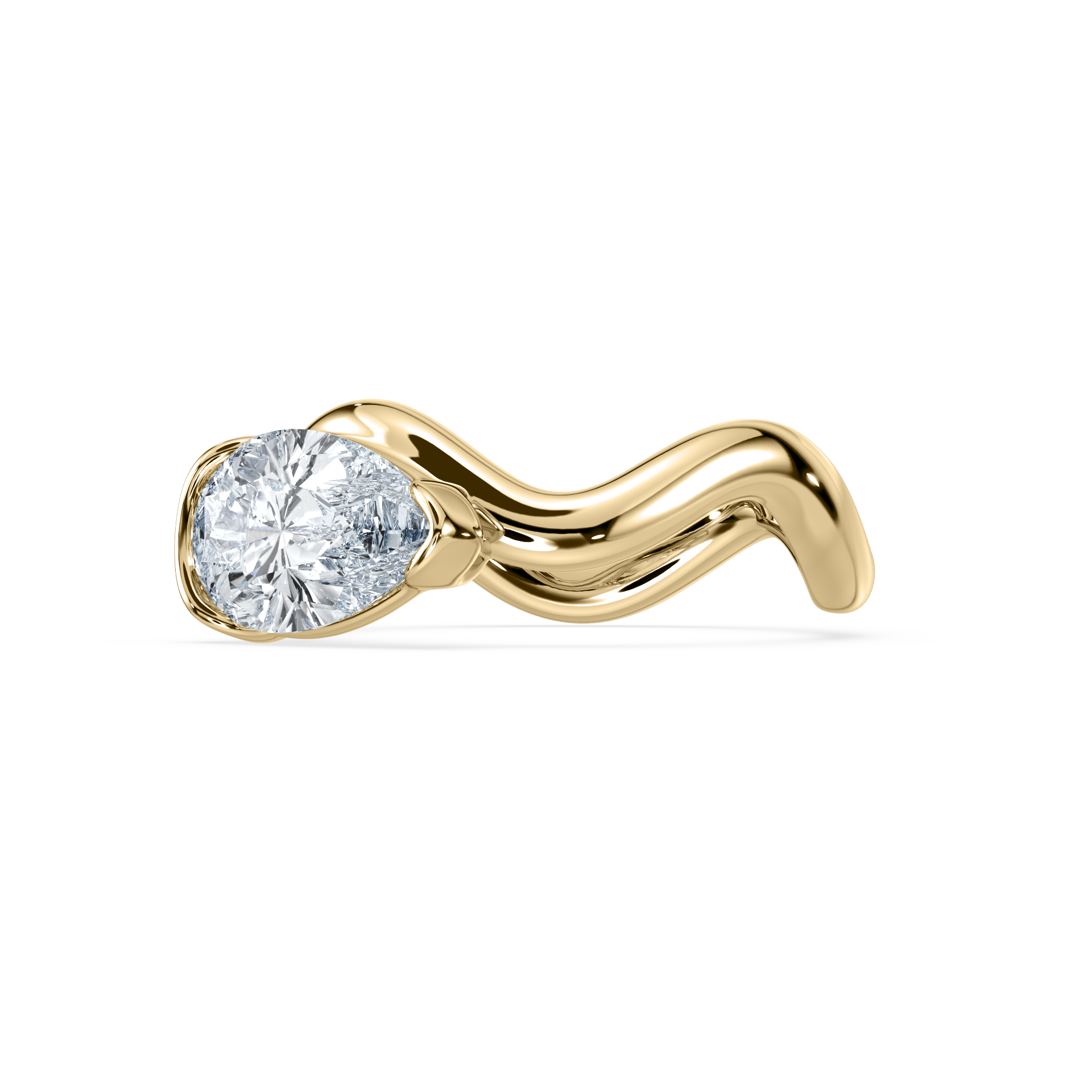 Gold ring with a diamond on a white background
