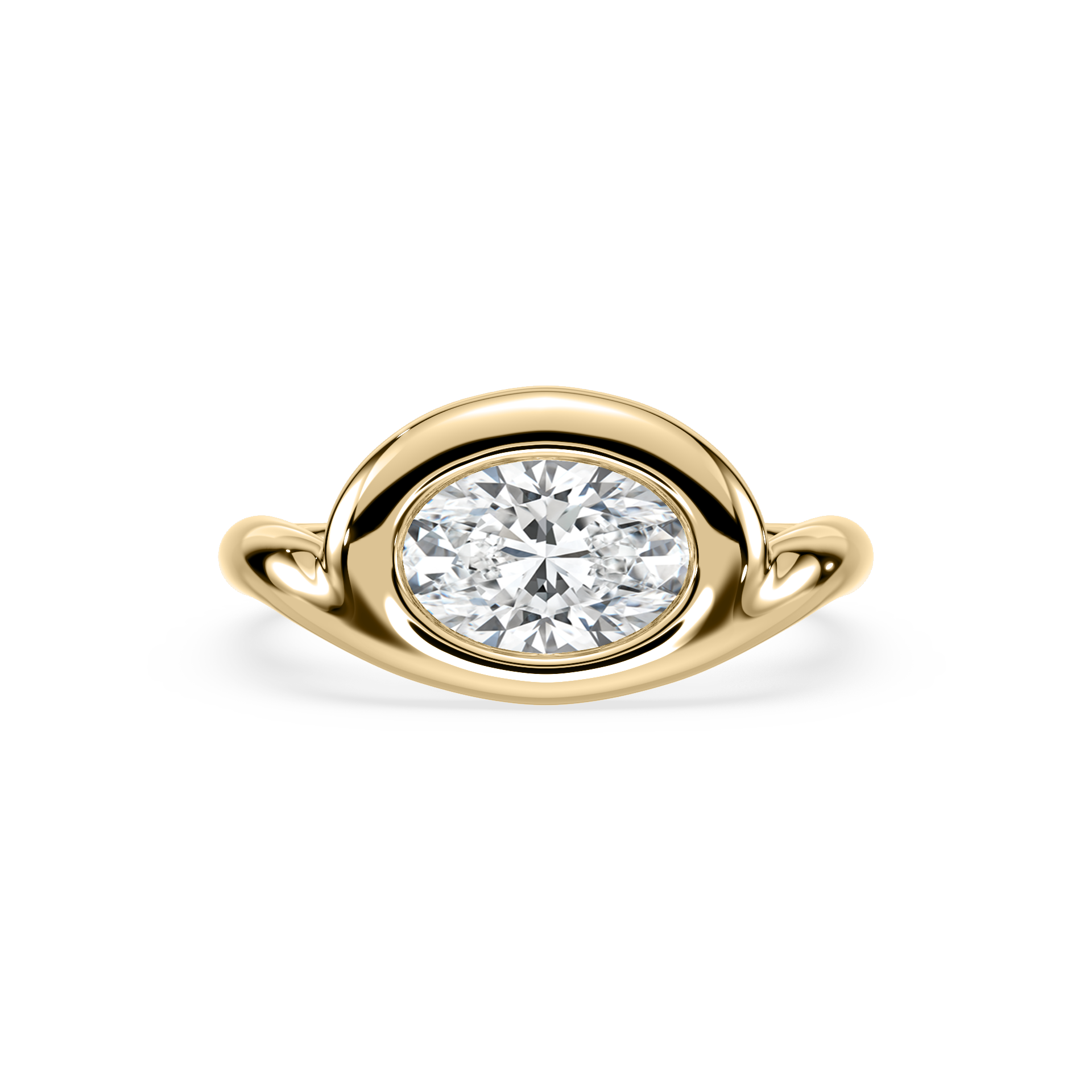 SETTE JEWELRY; OVAL LAB DIAMOND BEZEL ENGAGEMENT RING 18K YELLOW GOLD