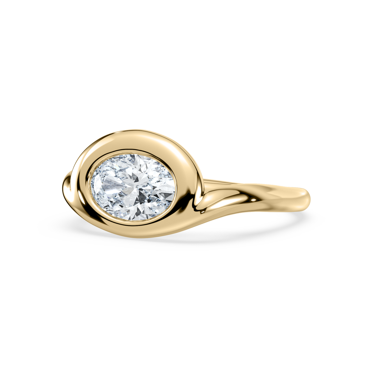 SETTE JEWELRY; OVAL LAB DIAMOND BEZEL ENGAGEMENT RING 18K YELLOW GOLD