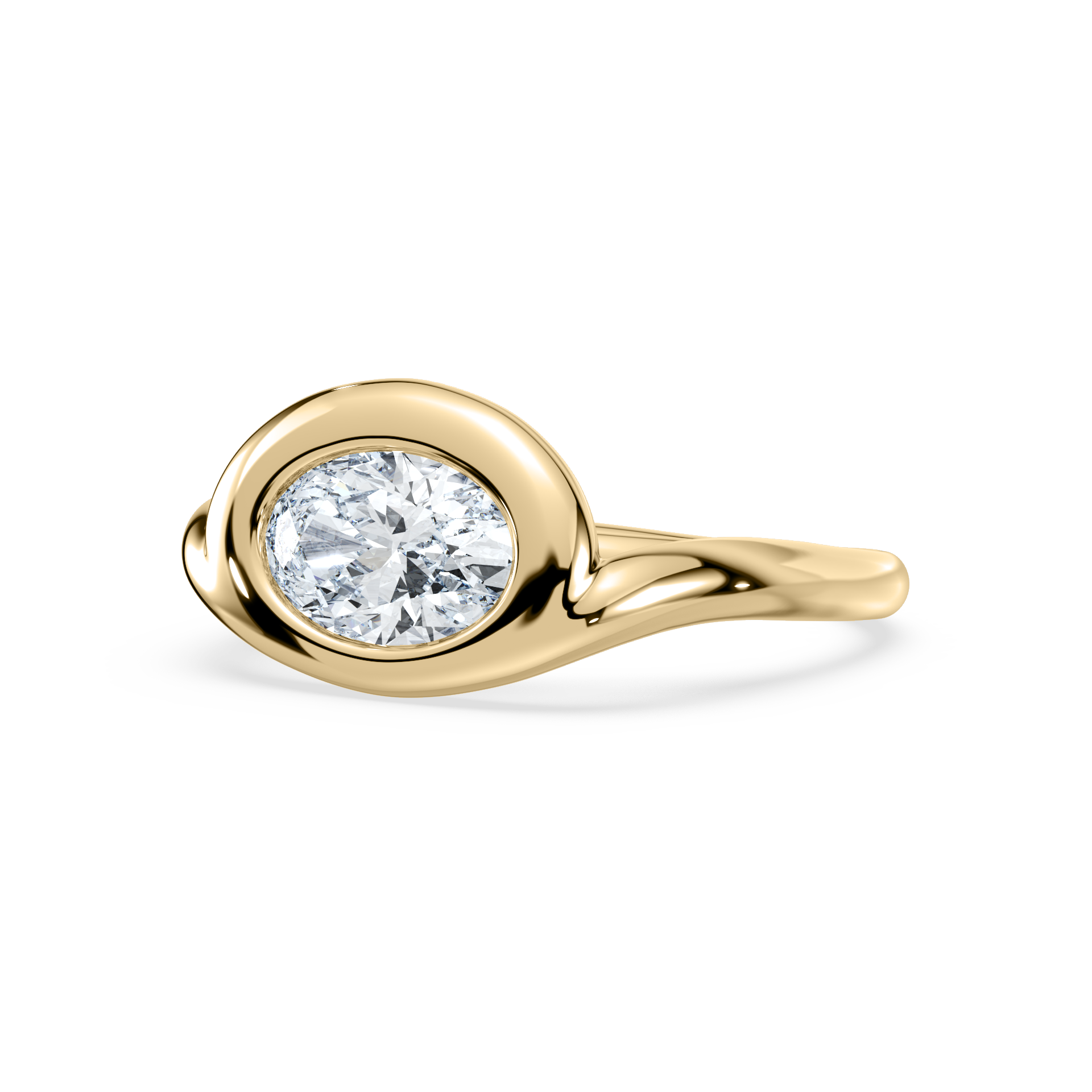 SETTE JEWELRY; OVAL LAB DIAMOND BEZEL ENGAGEMENT RING 18K YELLOW GOLD