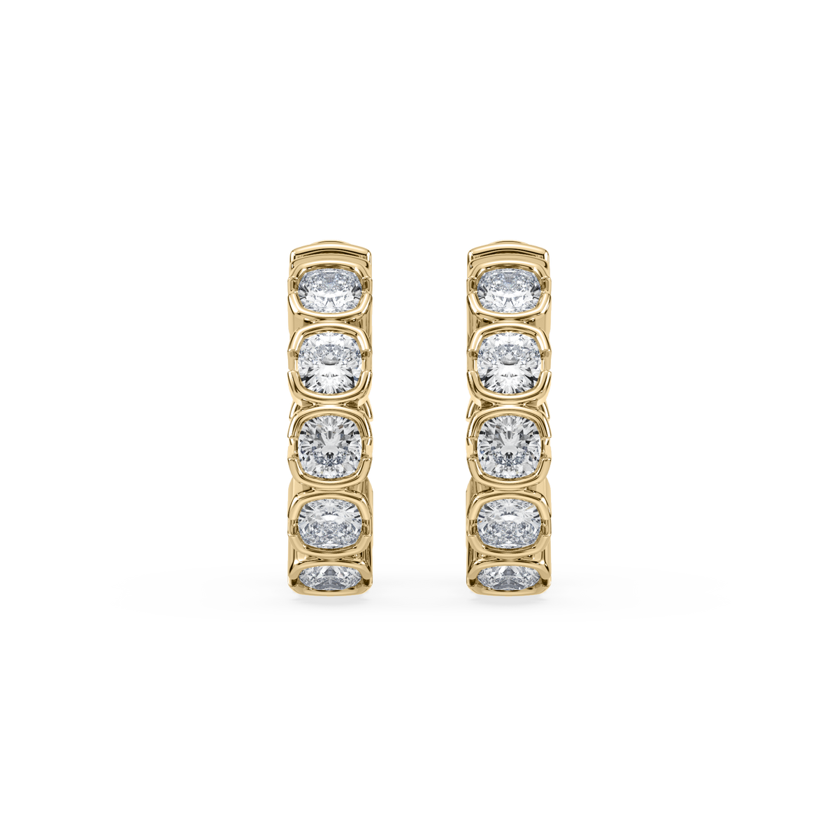 SETTE JEWELRY; MUSE HUGGIES HOOPS; CUSHION LAB DIAMOND HOOPS; BEZEL HUGGIES; 14K YELLOW GOLD