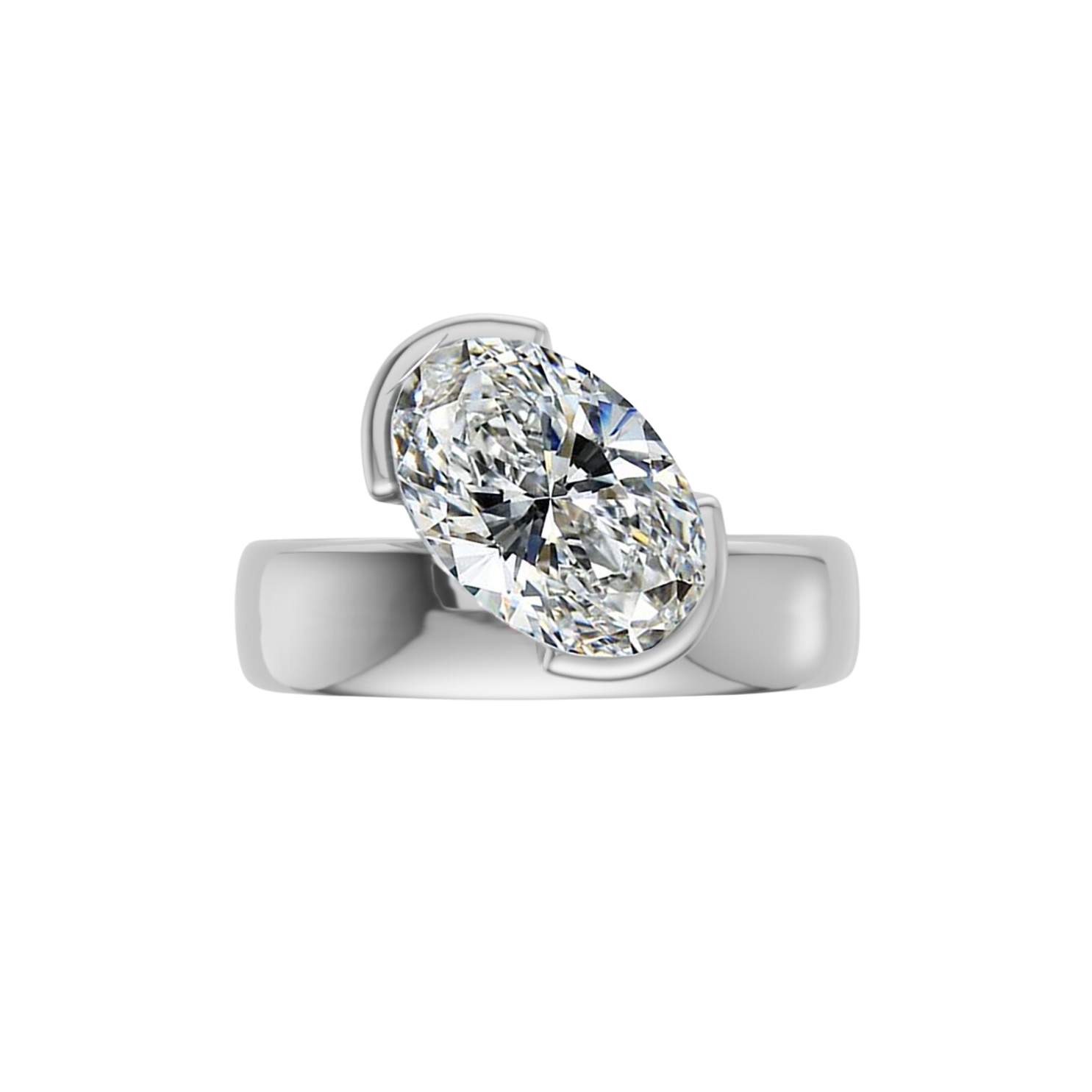 Muse 18K White 2.08 CT Lab Oval Diamond Ring Size 7.0