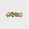 Fluted sculptural ring with ribbed texture in 18K yellow gold rotating on a white background.