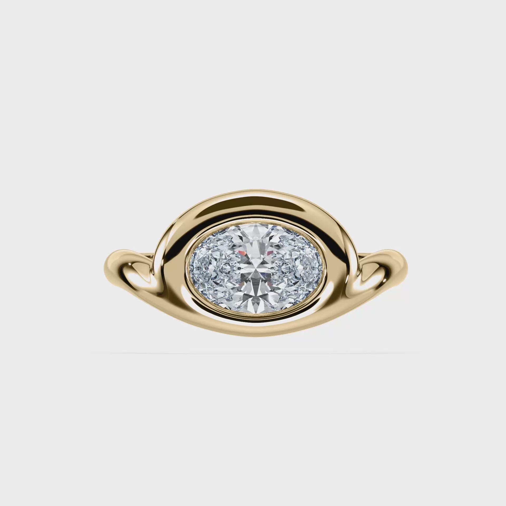 SETTE JEWELRY; OVAL LAB DIAMOND BEZEL ENGAGEMENT RING 18K YELLOW GOLD