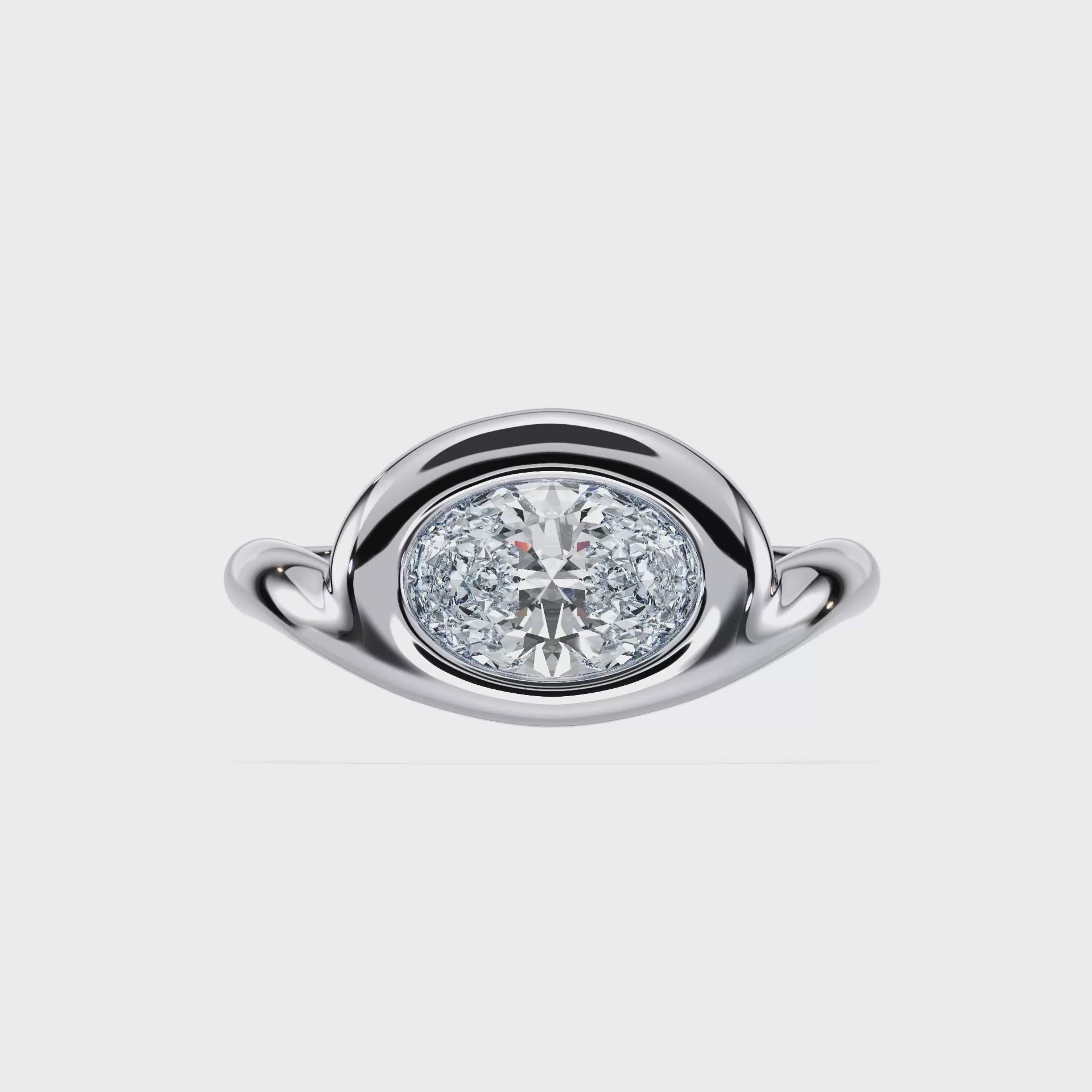 SETTE JEWELRY; OVAL LAB DIAMOND BEZEL ENGAGEMENT RING 18K WHITE GOLD