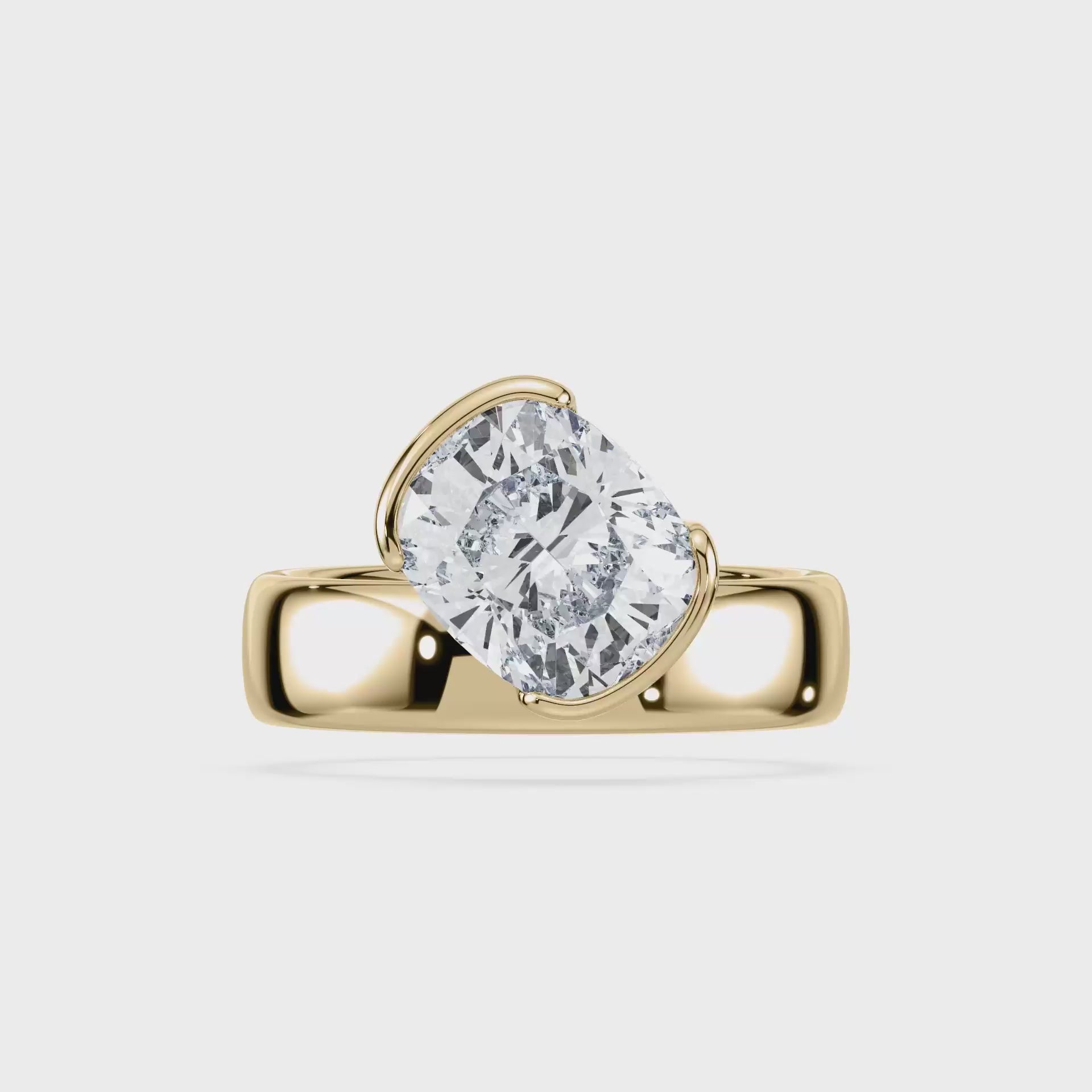 SETTE JEWELRY, 18K YELLOW GOLD, CUSHION LAB GROWN DIAMOND, WIDE BAND, TILTED DIAMOND, SIDEWAYS DIAMOND, BEZEL SETTING, HALF BEZEL SETTINGupdated#gid://shopify/Video/33182007394525#video_id