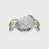 White pear-shaped lab-grown diamond ring in a sculptural two-tone gold setting viewed 360 degrees