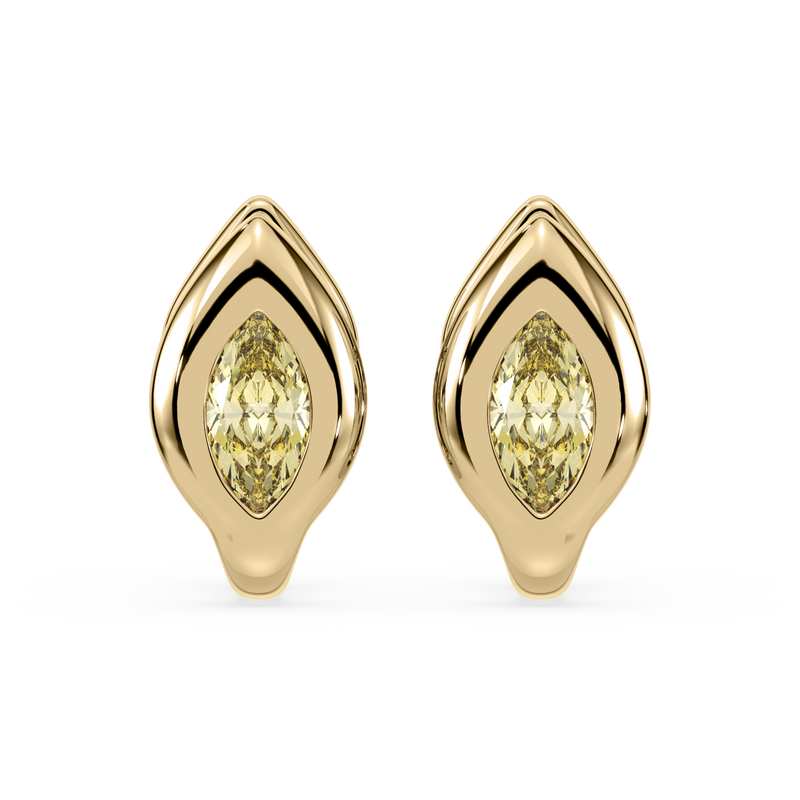 SETTE Lueur Huggie yellow marquise lab diamond earrings in 14K yellow gold, front view of the matched pair