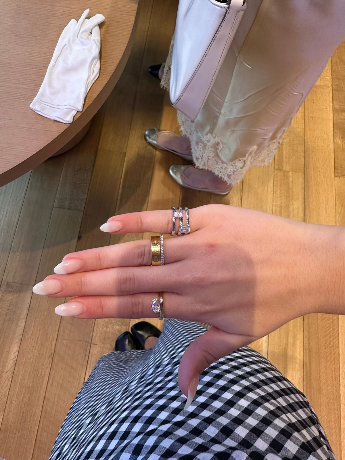 woman showing off her rings
