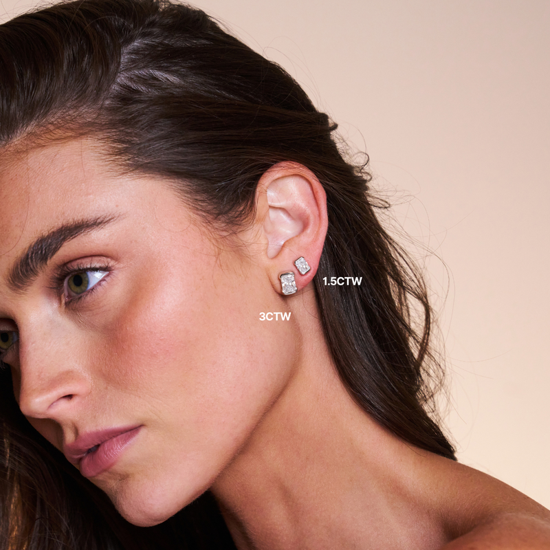 Portrait Half Bezel 1.5 CTW Lab Radiant Diamond Studs 14K Yellow